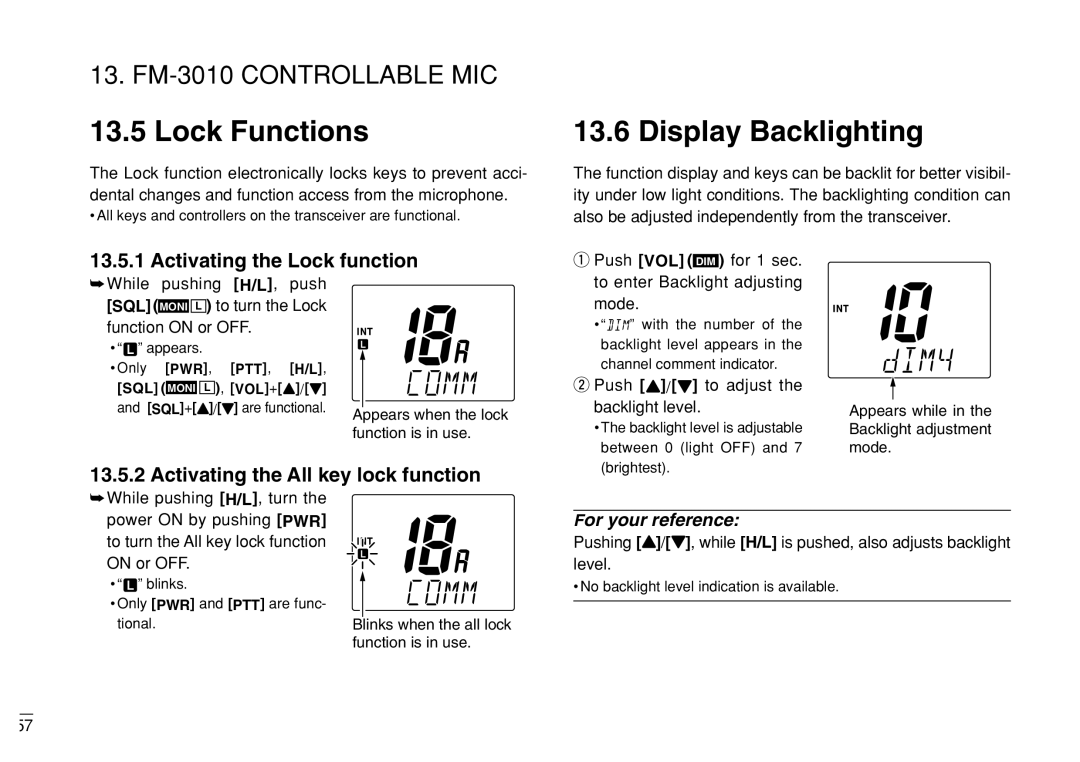 Furuno FM-3000 manual Lock Functions, Activating the Lock function, Activating the All key lock function 