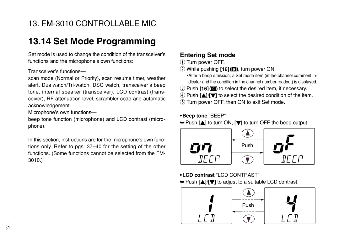 Furuno FM-3000 manual Entering Set mode, Turn power OFF While pushing 16 9 , turn power on, Beep tone Beep 