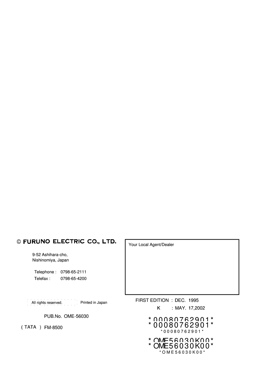 Furuno FM-8500 manual 00080762901 