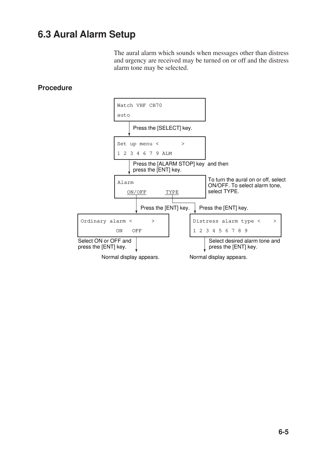 Furuno FM-8500 manual Aural Alarm Setup, Procedure 