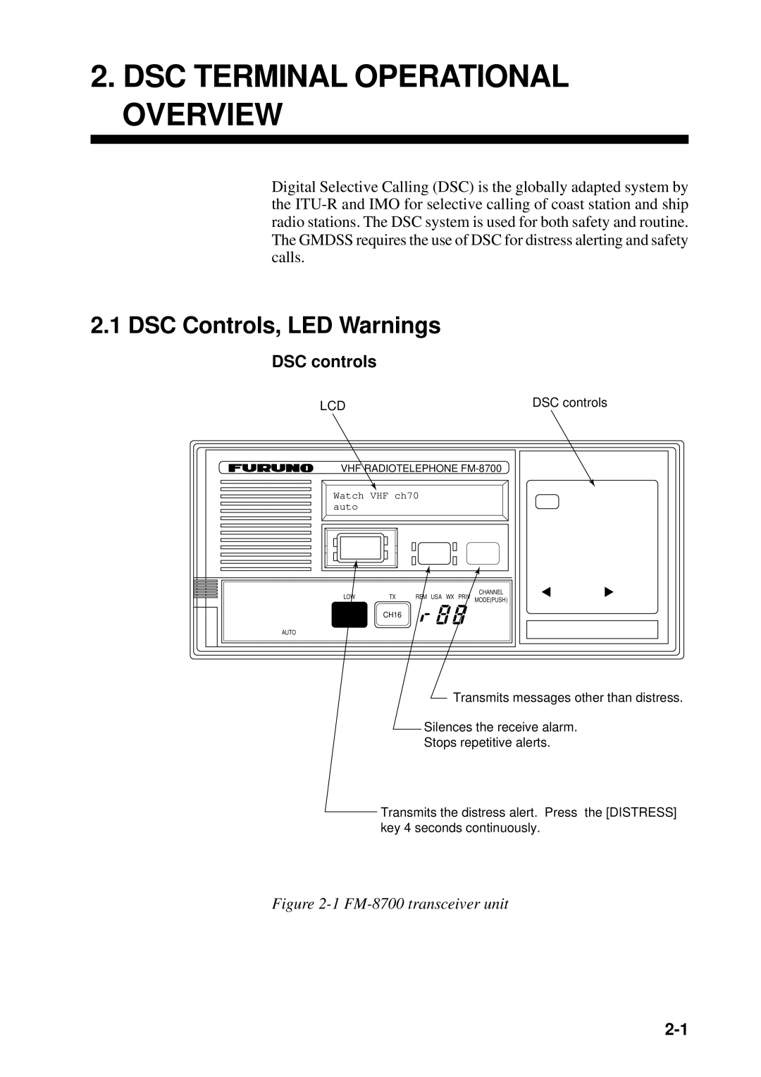 Furuno FM-8700 manual DSC Terminal Operational Overview, DSC Controls, LED Warnings, DSC controls 