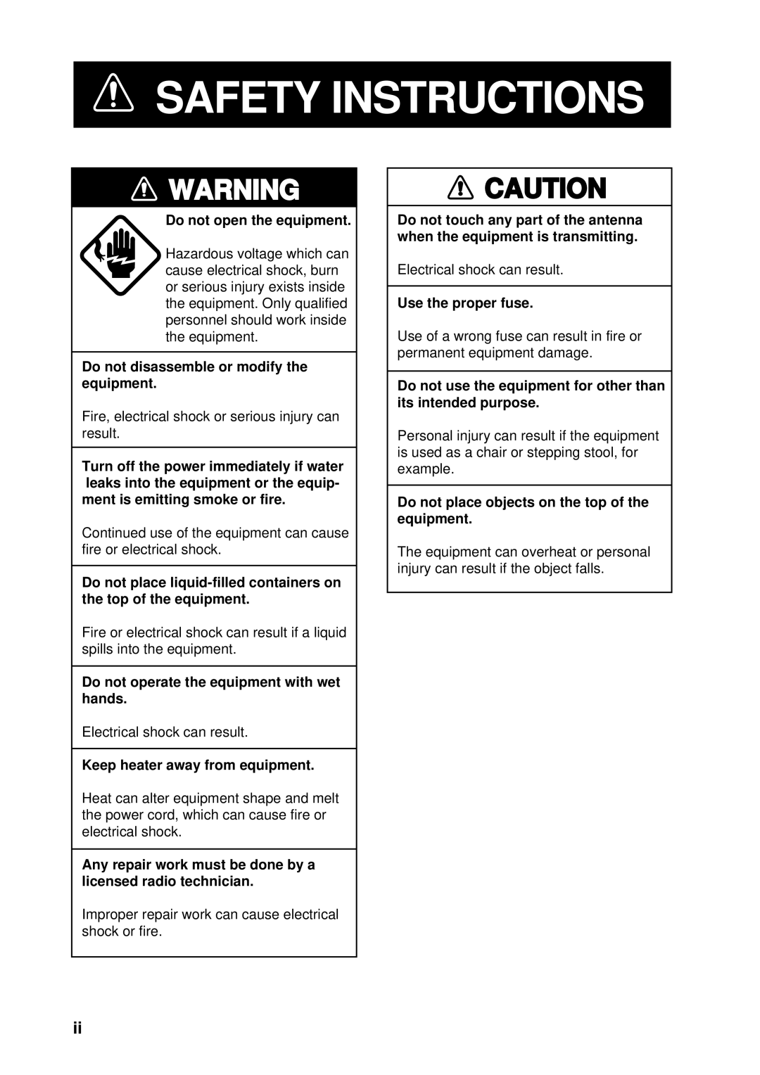 Furuno FM-8700 manual Safety Instructions 