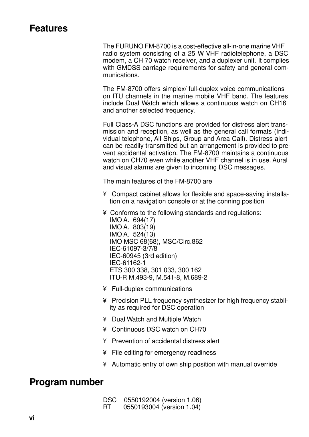 Furuno FM-8700 manual Features, Program number 