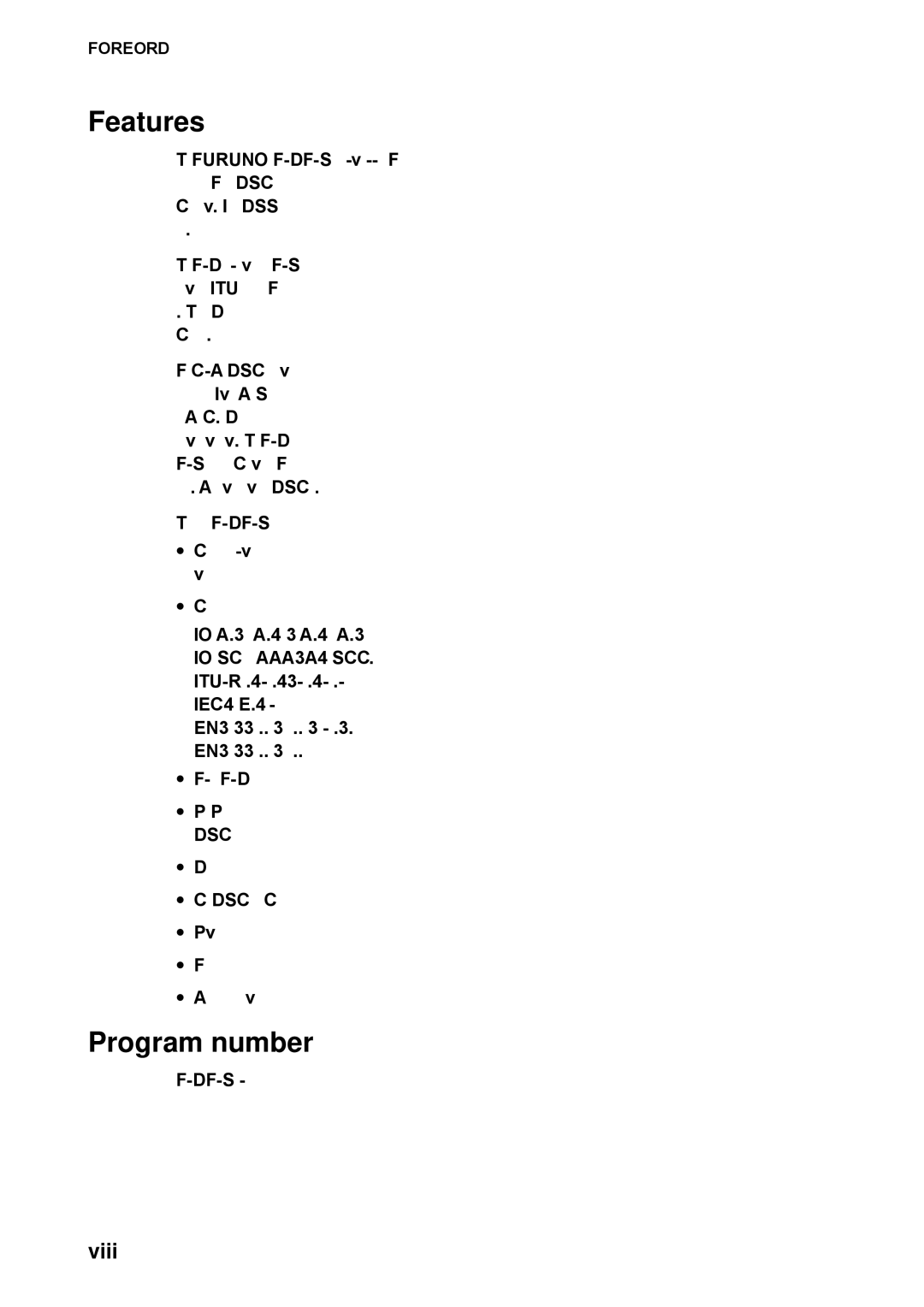 Furuno FM-8800D manual Features, Program number, Viii 