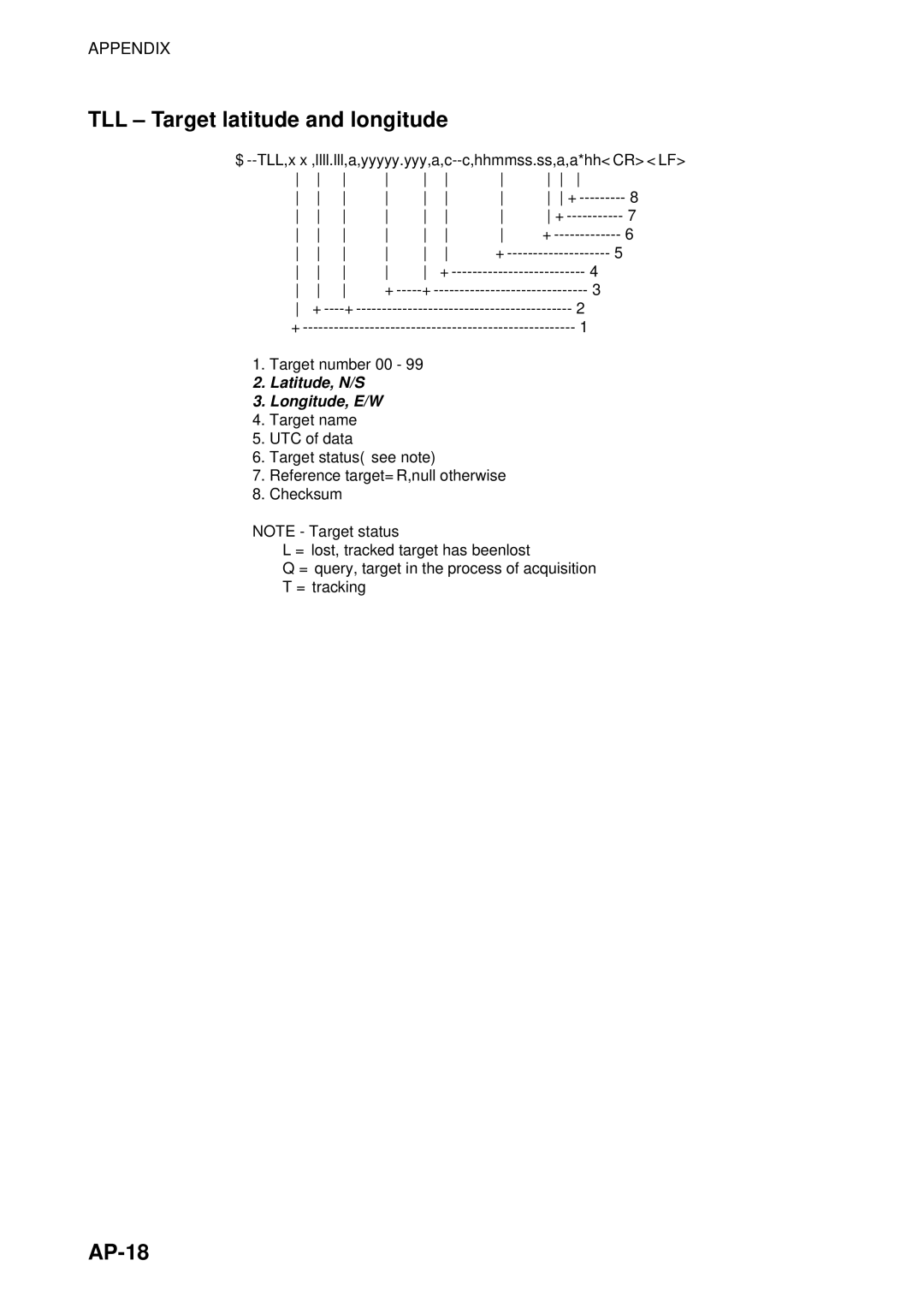 Furuno FM-8800D manual TLL Target latitude and longitude, AP-18 