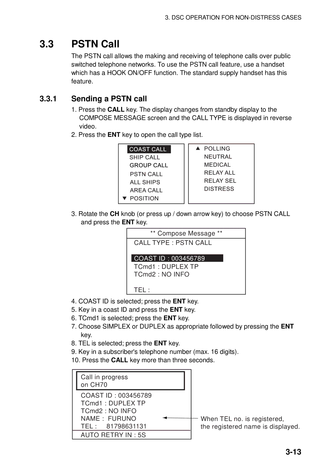 Furuno FM-8800D manual Pstn Call, Sending a Pstn call 