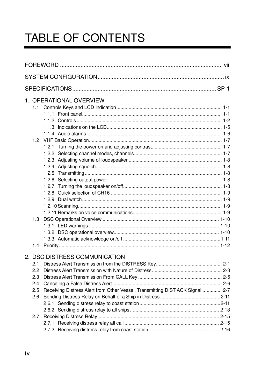 Furuno FM-8800D manual Table of Contents 