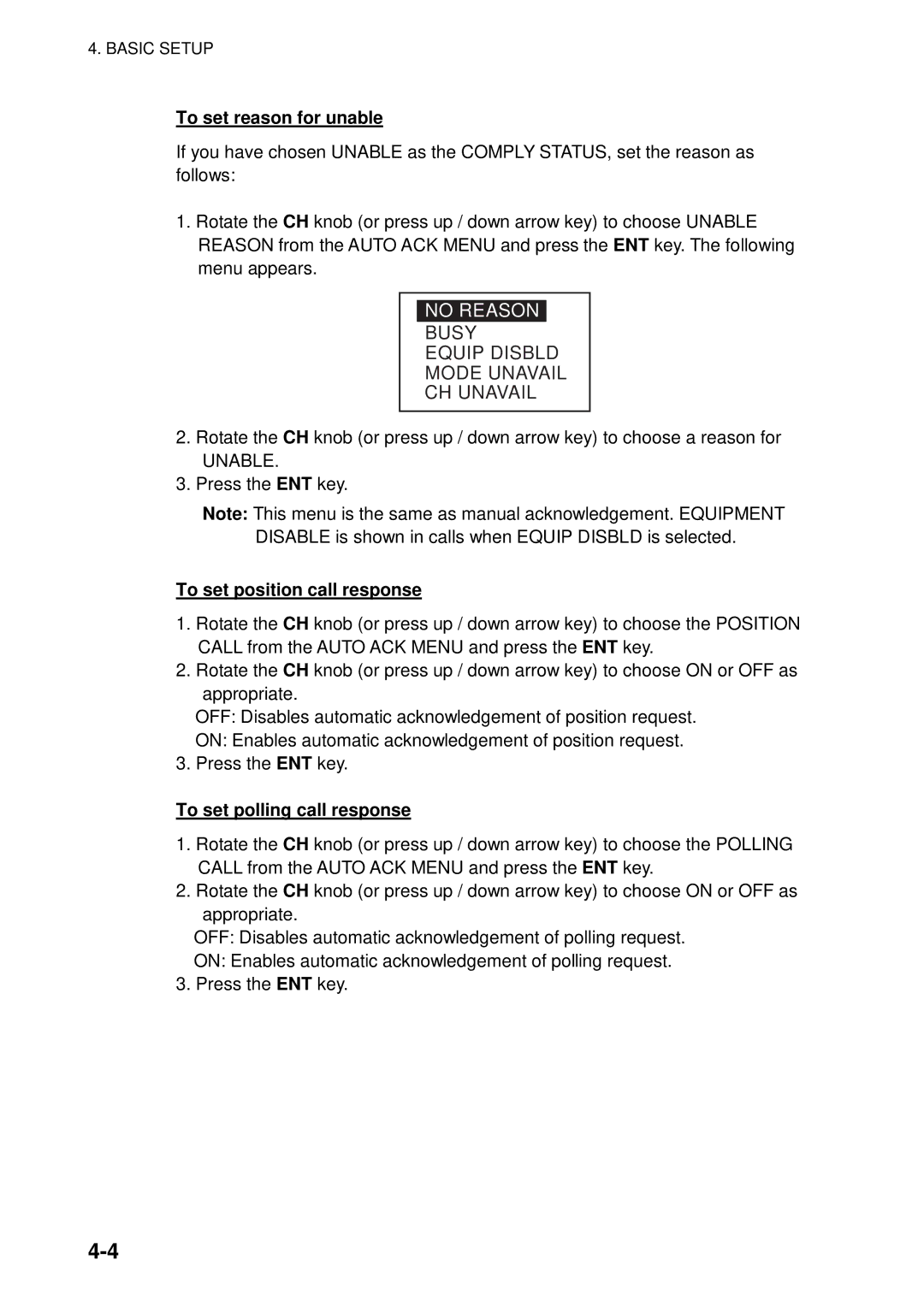 Furuno FM-8800D manual To set reason for unable, To set position call response, To set polling call response 