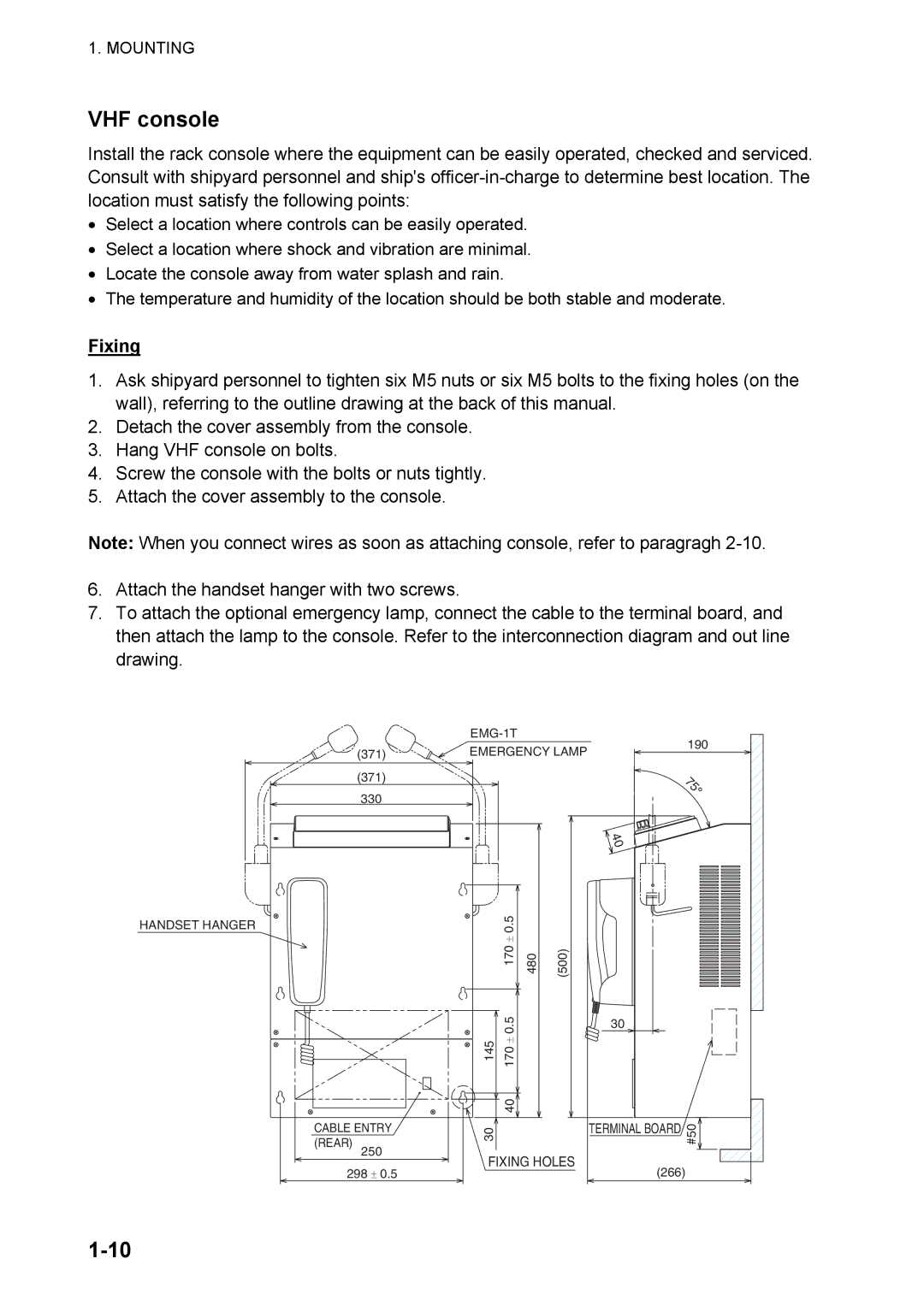 Furuno FM-8800D/8800S manual VHF console, Fixing 