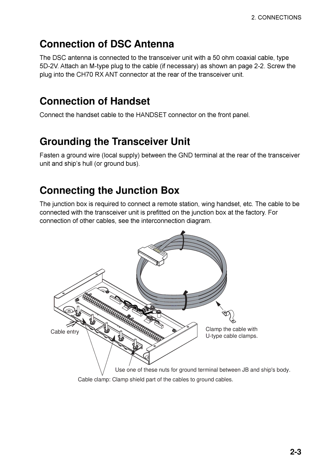 Furuno FM-8800D/8800S manual Connection of DSC Antenna, Connection of Handset, Grounding the Transceiver Unit 