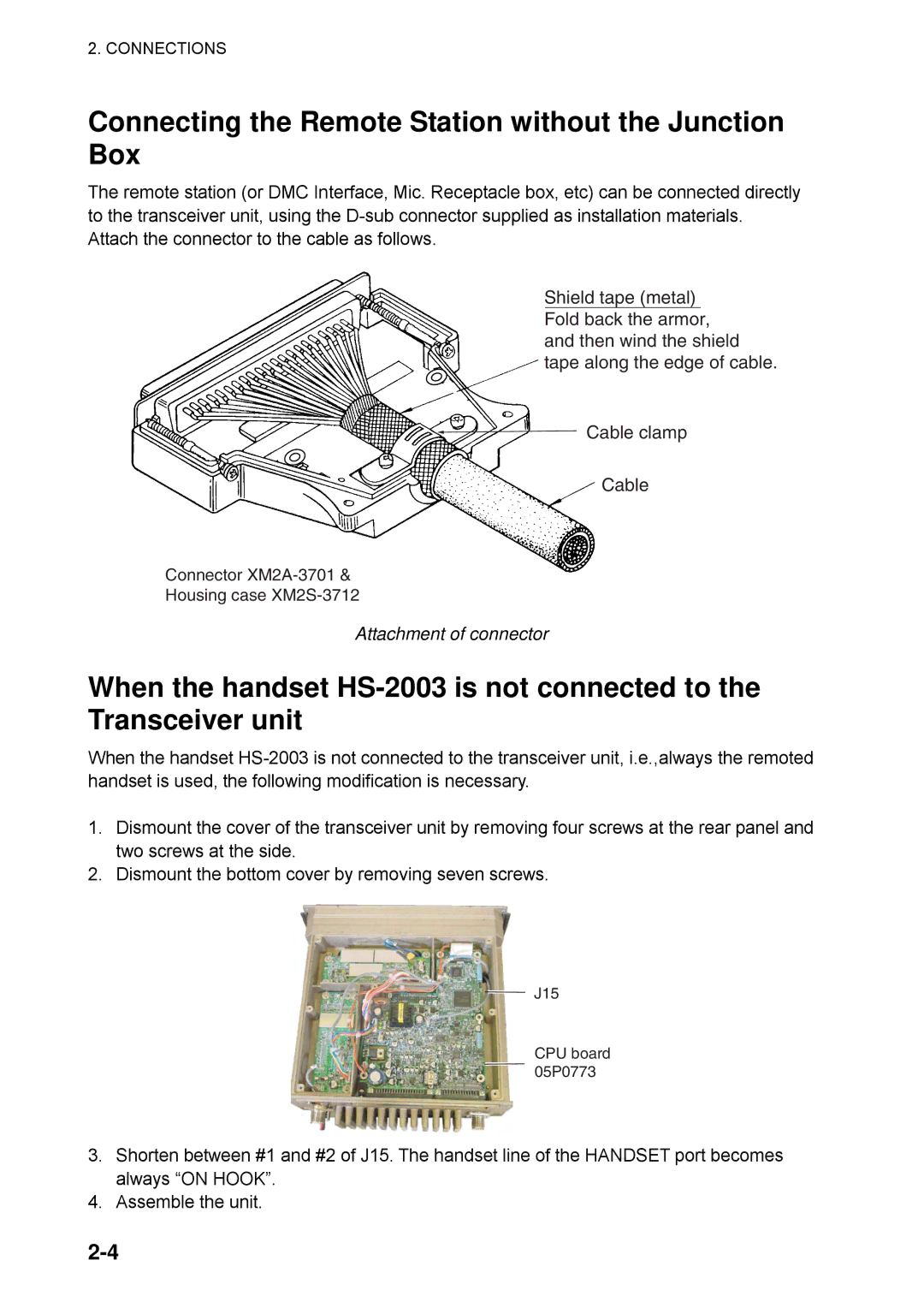 Furuno FM-8800D/8800S manual Connecting the Remote Station without the Junction Box 