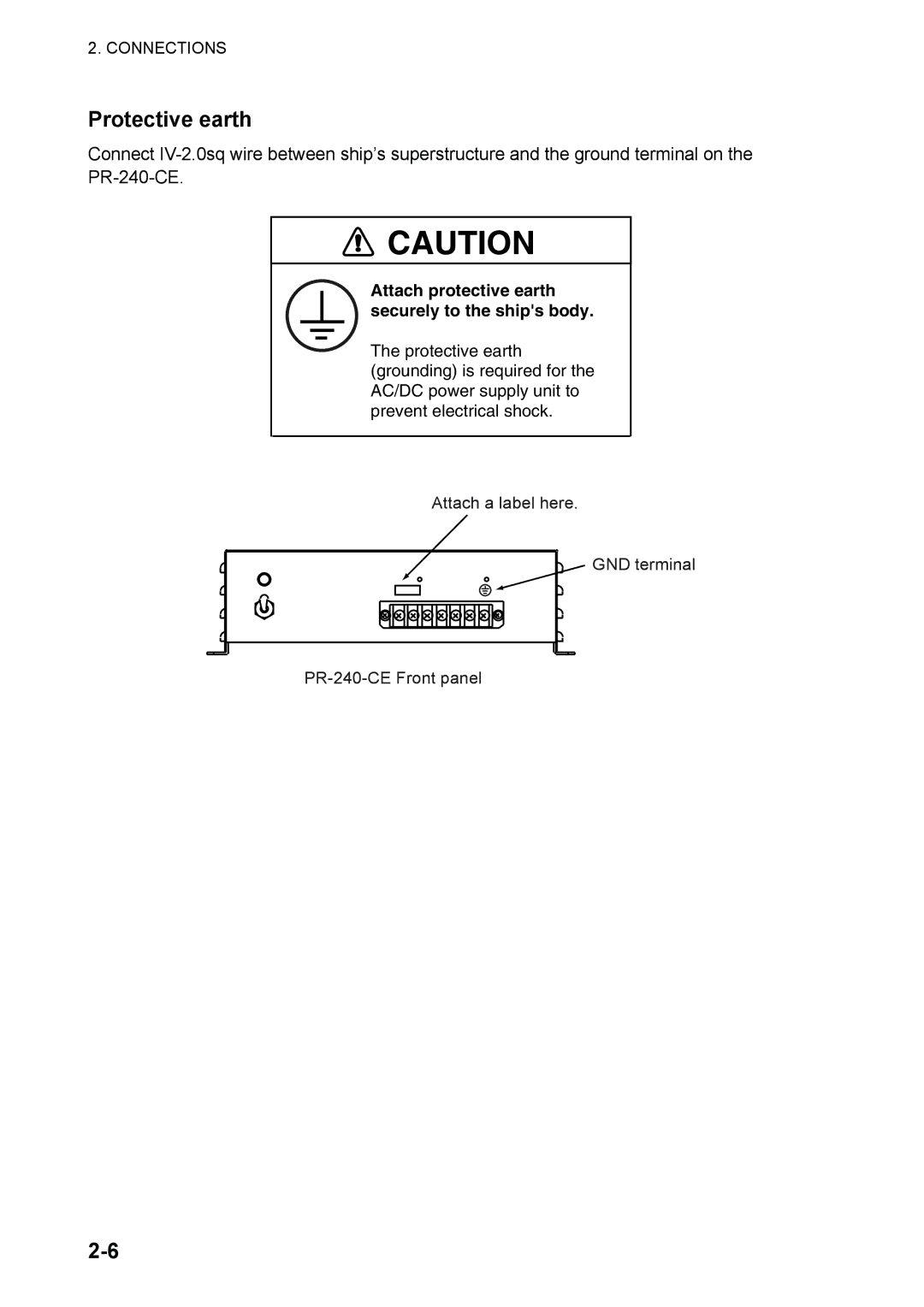 Furuno FM-8800D/8800S manual Protective earth, Attach protective earth securely to the ships body 