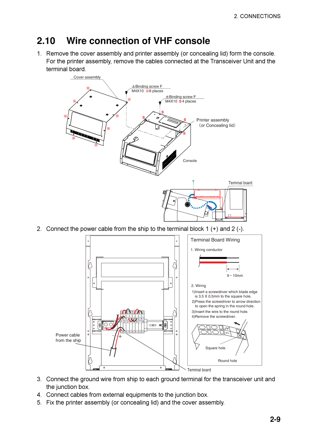 Furuno FM-8800D/8800S manual Wire connection of VHF console, Terminal Board Wiring 