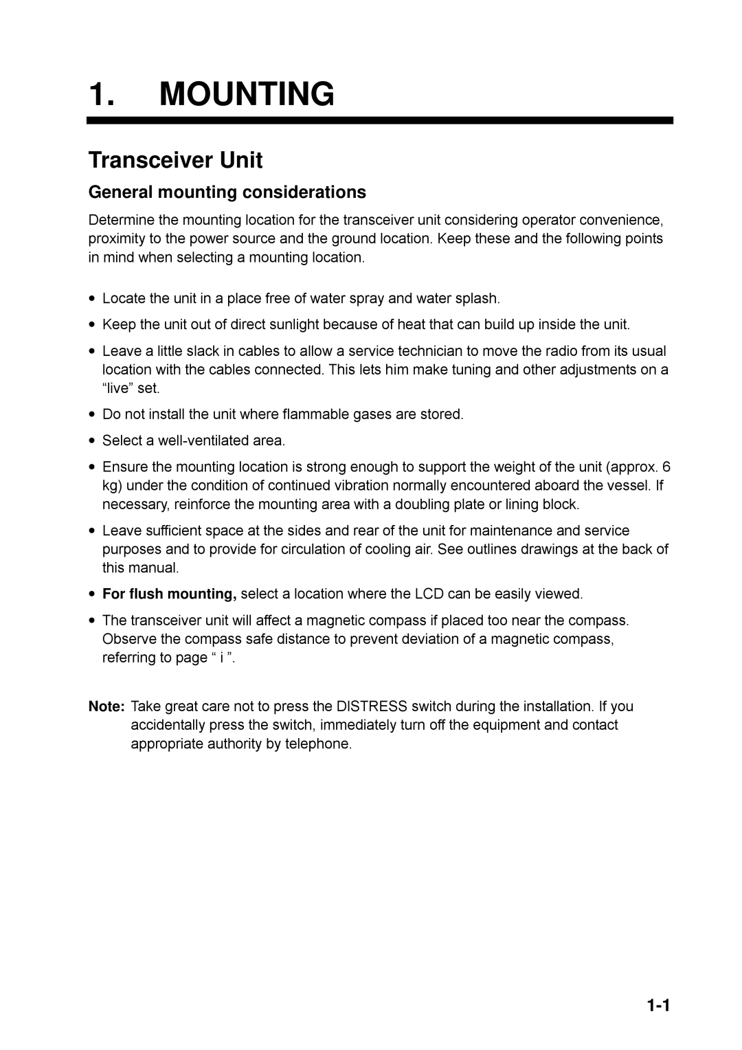 Furuno FM-8800D/8800S manual Transceiver Unit, General mounting considerations 