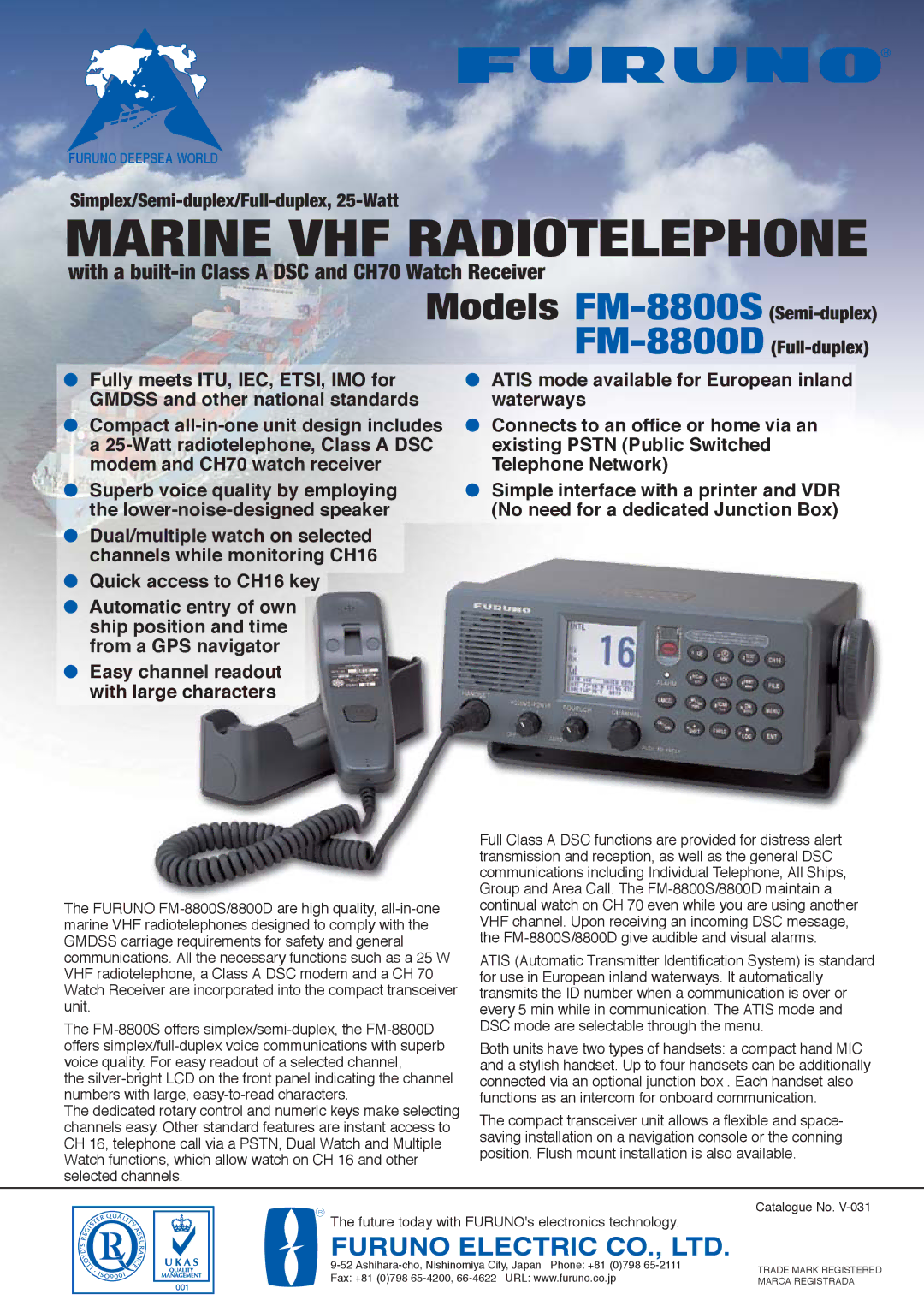 Furuno FM-8800S manual Marine VHF Radiotelephone, Furuno Deepsea World 