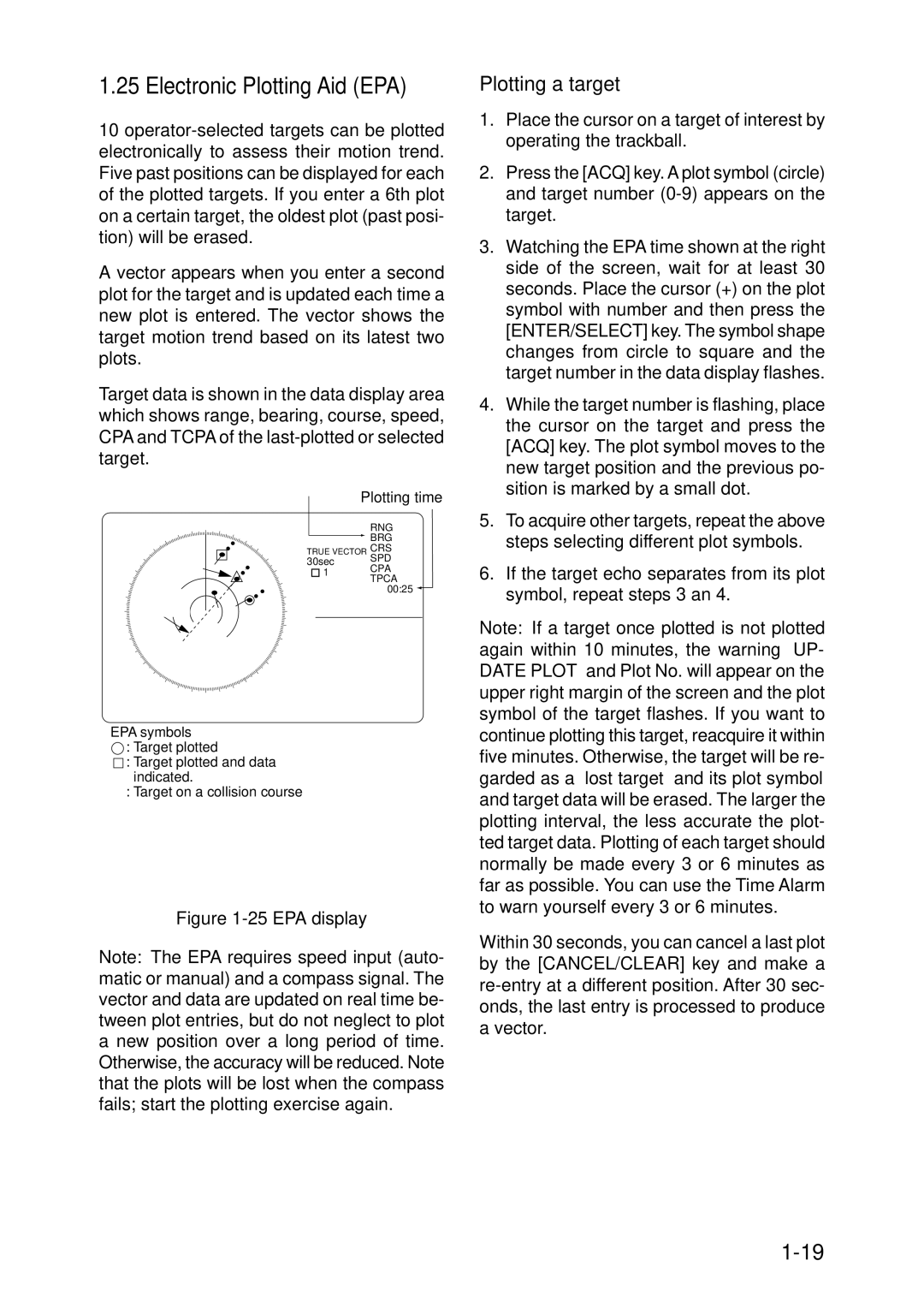 Furuno FR-1710 manual Electronic Plotting Aid EPA, Plotting a target 