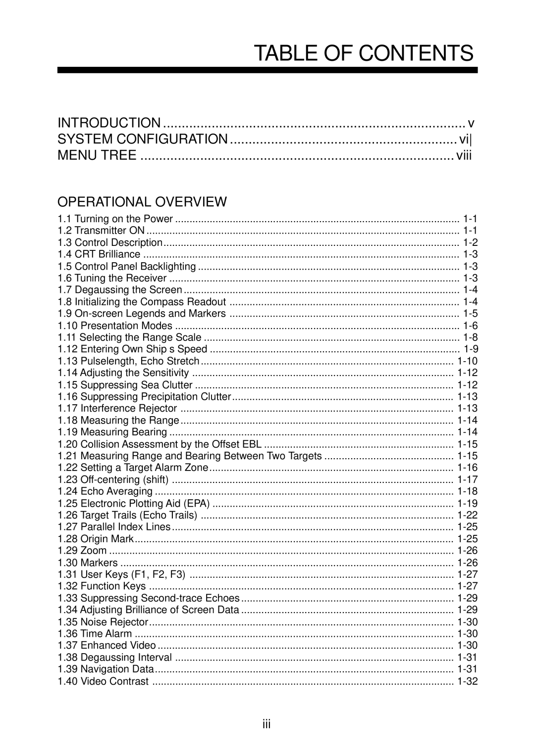 Furuno FR-1710 manual Table of Contents 