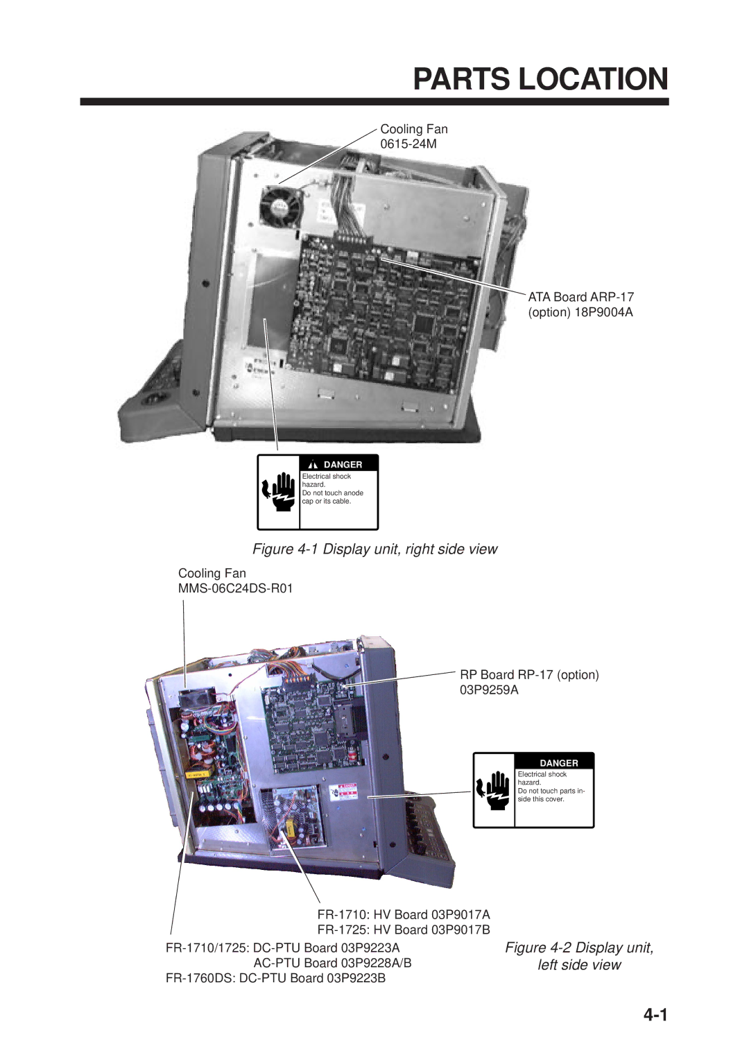 Furuno FR-1710 manual Parts Location, Left side view 