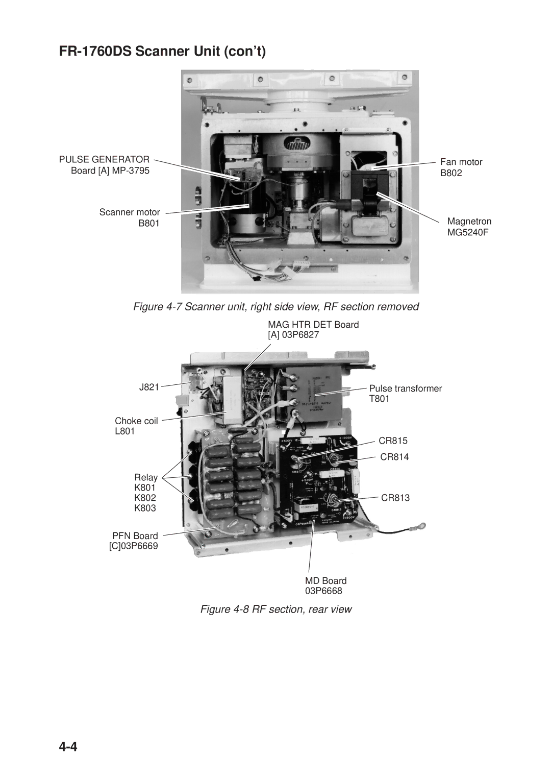 Furuno FR-1710 manual FR-1760DS Scanner Unit con’t, Scanner unit, right side view, RF section removed 