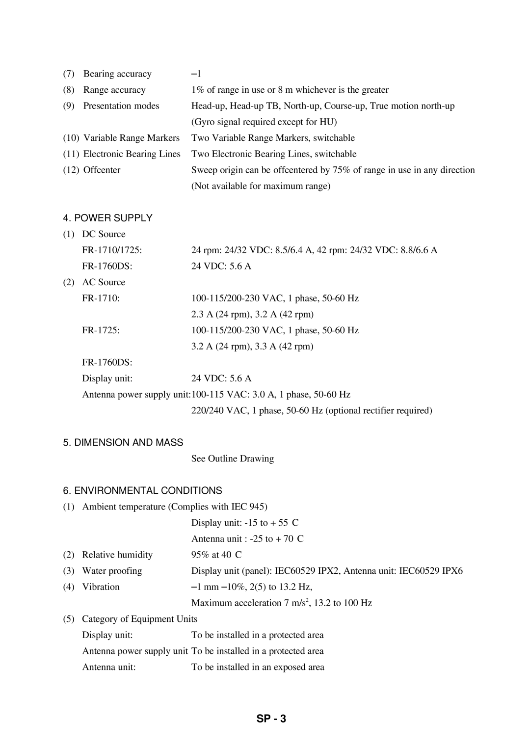 Furuno FR-1710 manual Dimension and Mass 