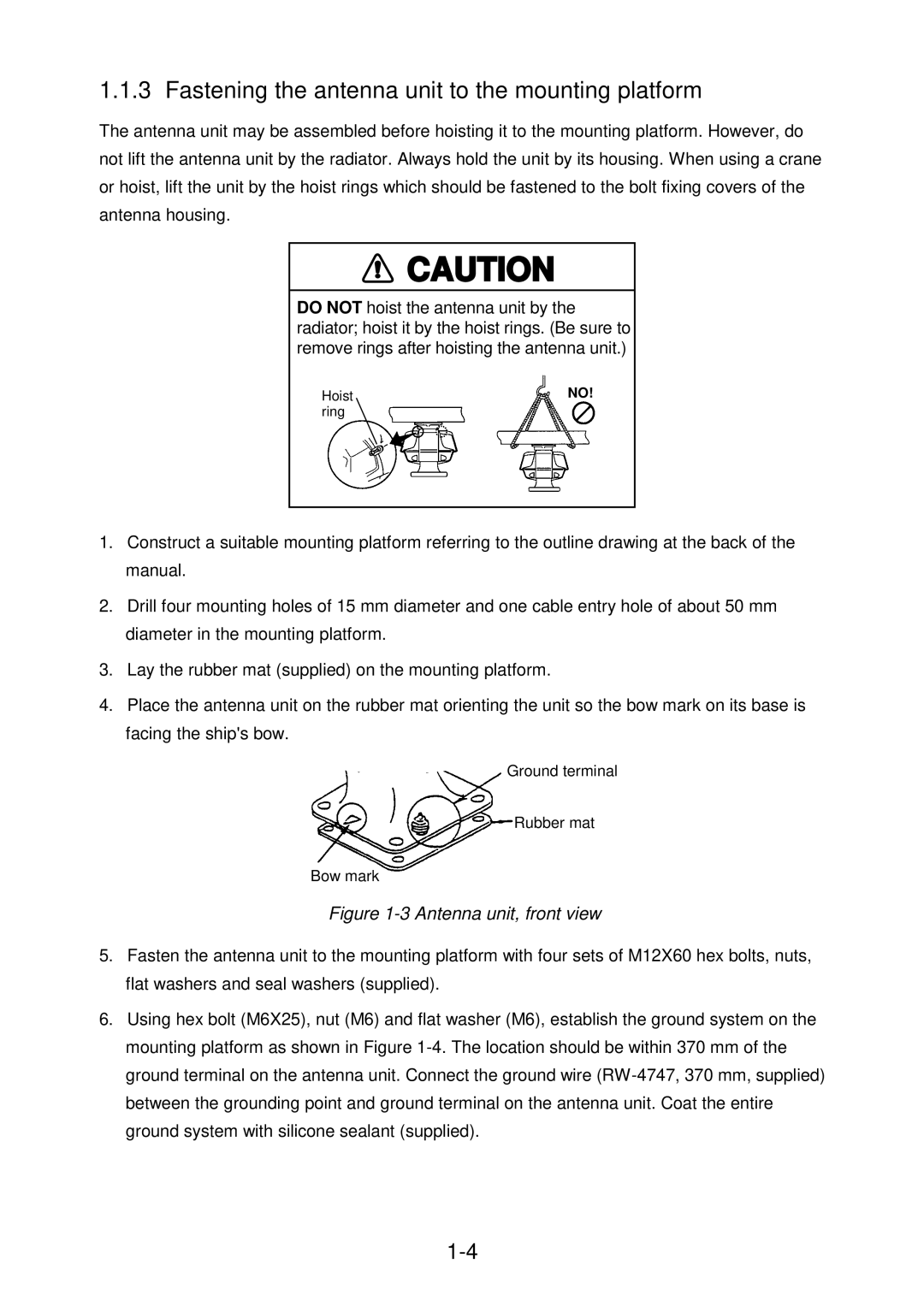 Furuno FR-2115-B installation manual Fastening the antenna unit to the mounting platform 