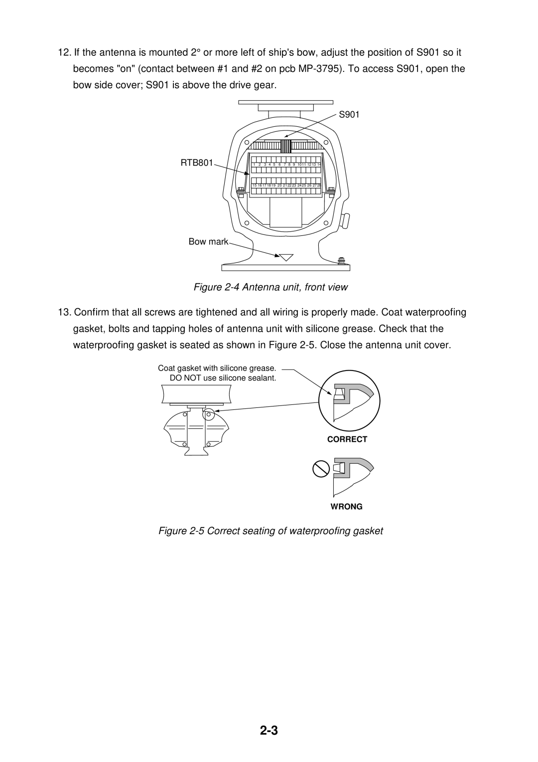 Furuno FR-2115-B installation manual Correct seating of waterproofing gasket 