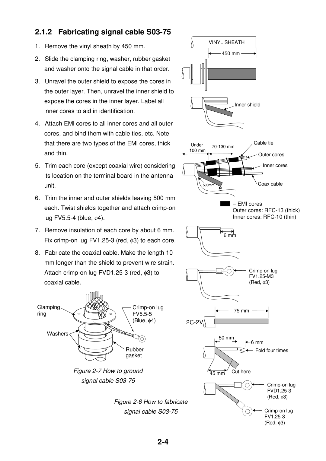 Furuno FR-2115-B installation manual Fabricating signal cable S03-75, 2C-2V 