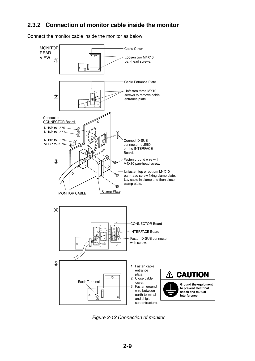 Furuno FR-2115-B Connection of monitor cable inside the monitor, Connect the monitor cable inside the monitor as below 