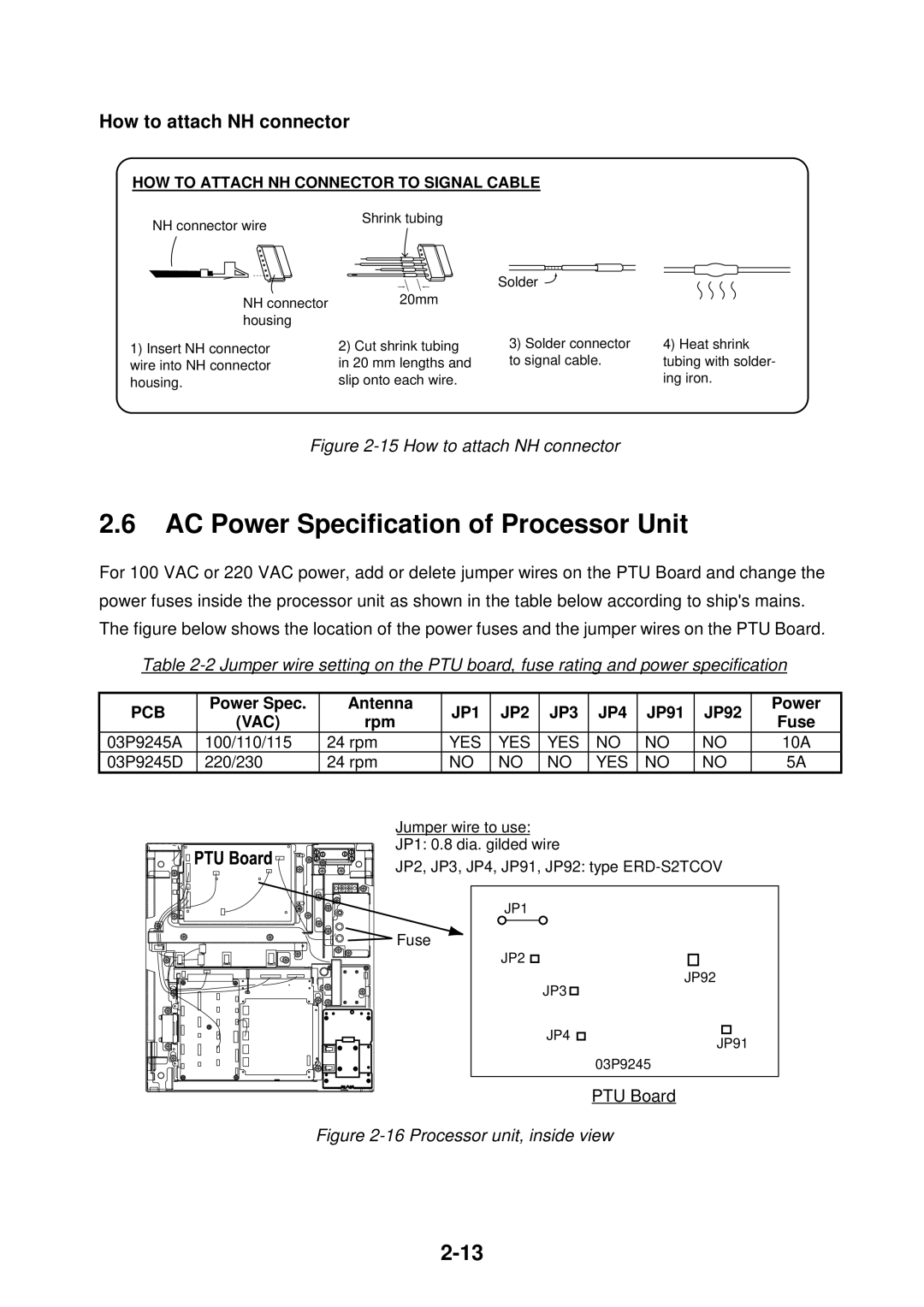 Furuno FR-2115-B installation manual AC Power Specification of Processor Unit, How to attach NH connector 