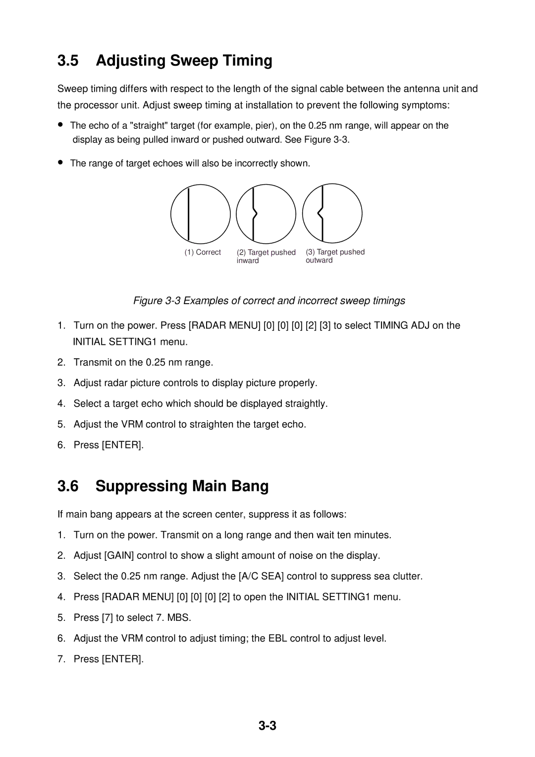 Furuno FR-2115-B installation manual Adjusting Sweep Timing, Suppressing Main Bang 