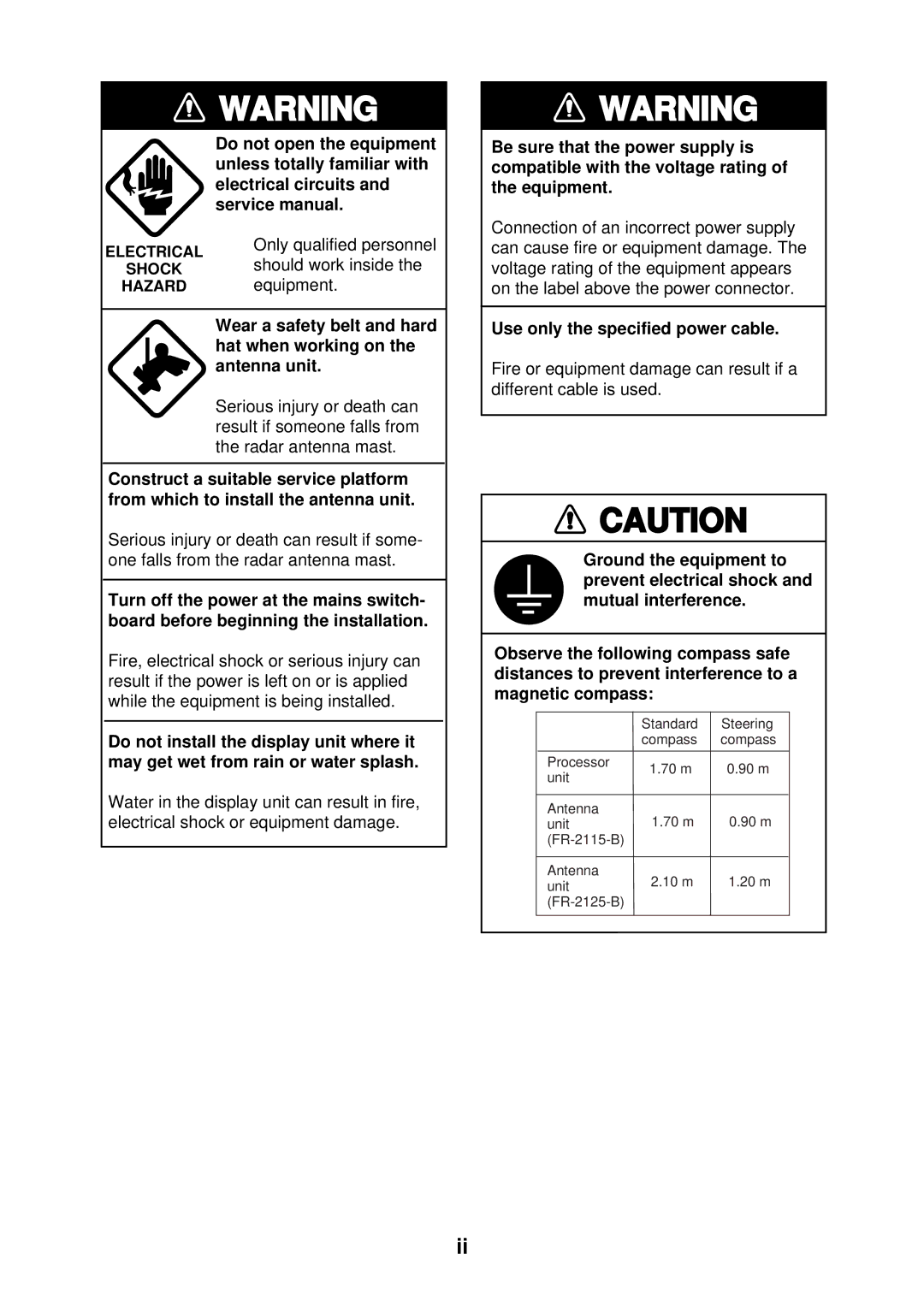 Furuno FR-2115-B installation manual Do not open the equipment 