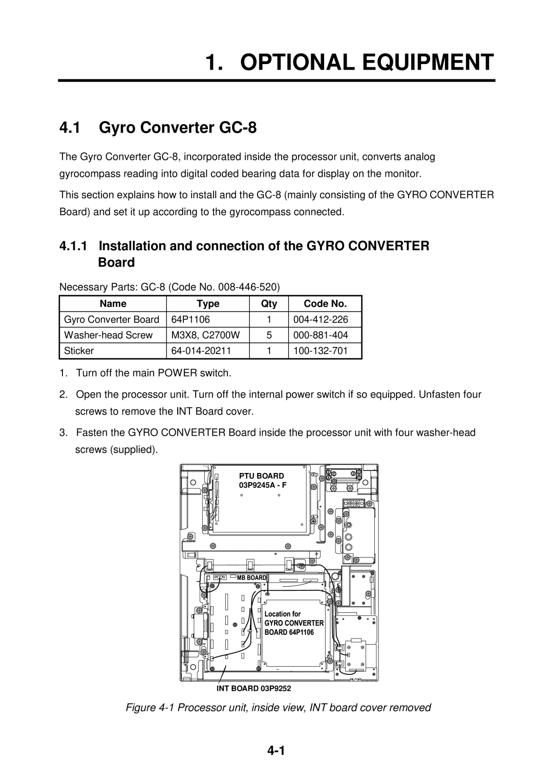 Furuno FR-2115-B installation manual Gyro Converter GC-8, Installation and connection of the Gyro Converter Board 