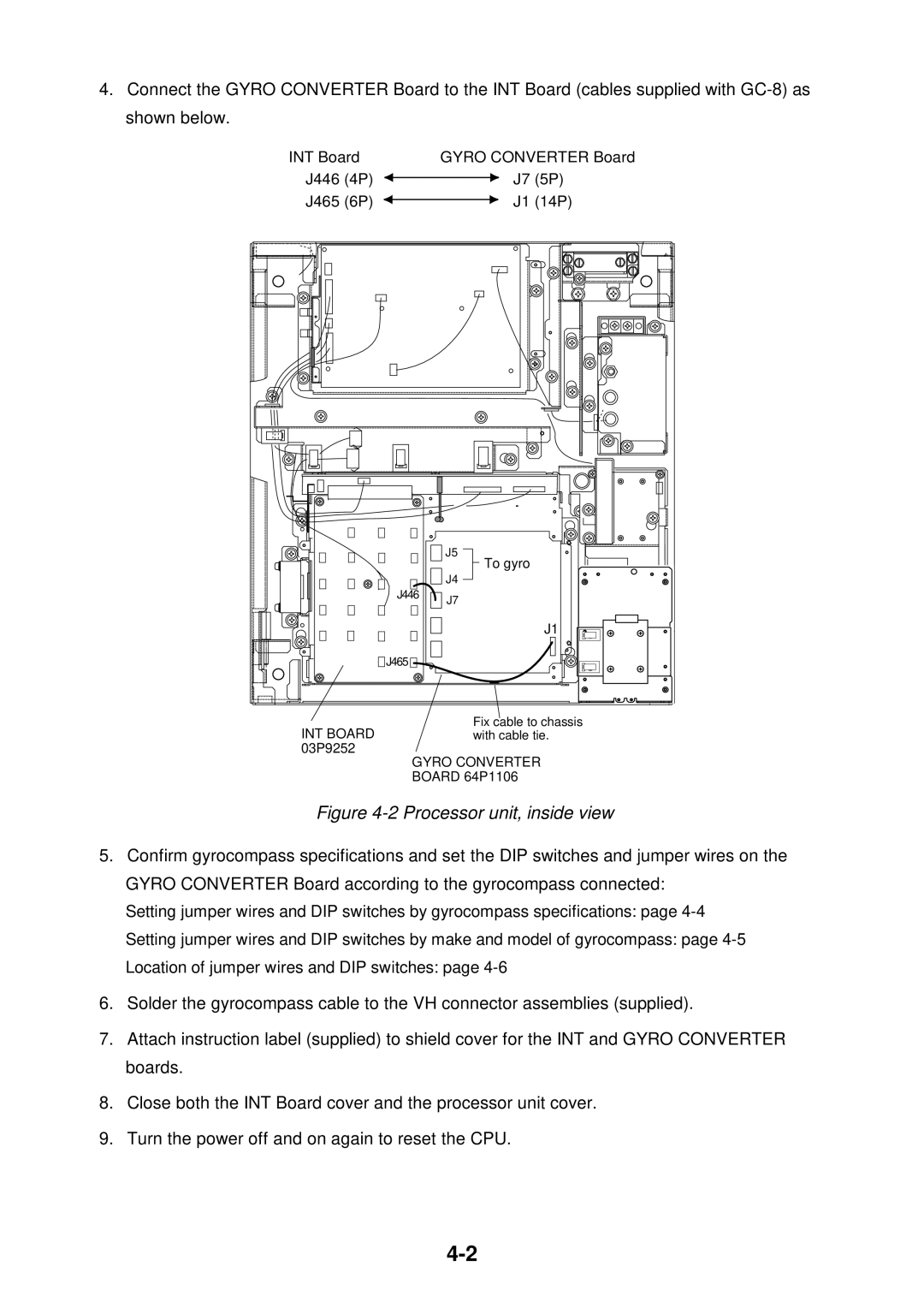 Furuno FR-2115-B installation manual INT Board Gyro Converter Board J446 4P J7 5P J465 6P J1 14P 