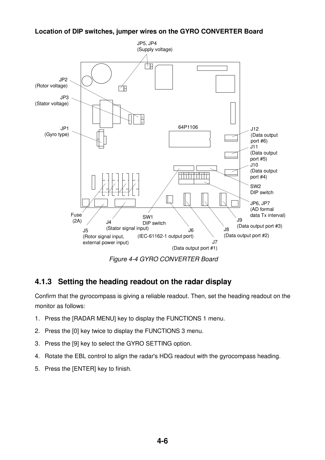 Furuno FR-2115-B installation manual Setting the heading readout on the radar display, SW1 