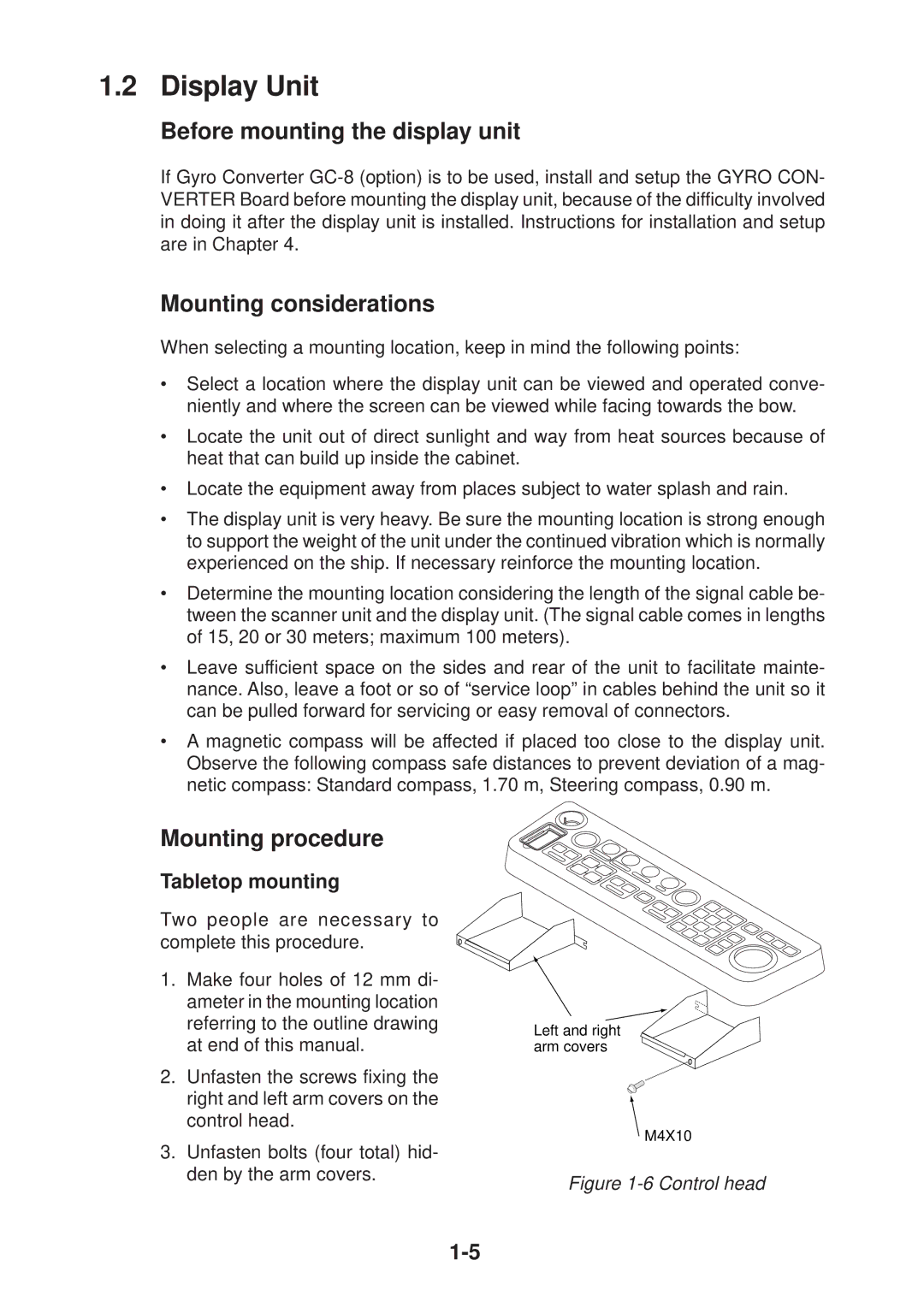 Furuno FR-2115/2125 manual Display Unit, Before mounting the display unit, Mounting procedure, Tabletop mounting 