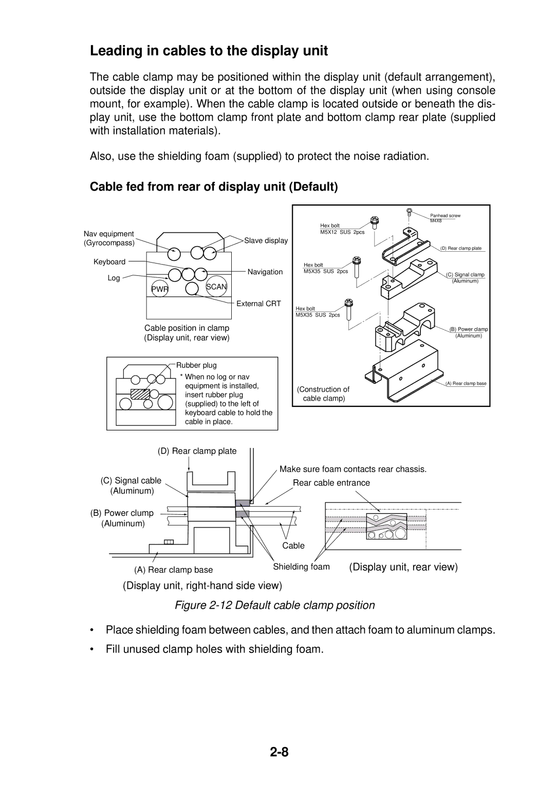 Furuno FR-2115/2125 manual Leading in cables to the display unit, Cable fed from rear of display unit Default 