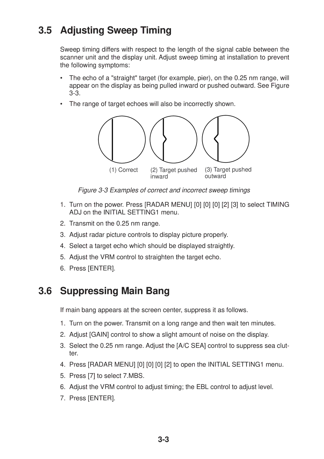 Furuno FR-2115/2125 manual Adjusting Sweep Timing, Suppressing Main Bang 