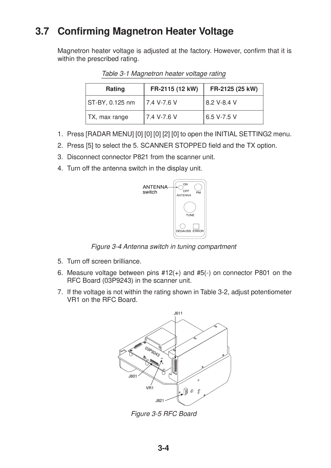 Furuno FR-2115/2125 manual Confirming Magnetron Heater Voltage, Magnetron heater voltage rating 