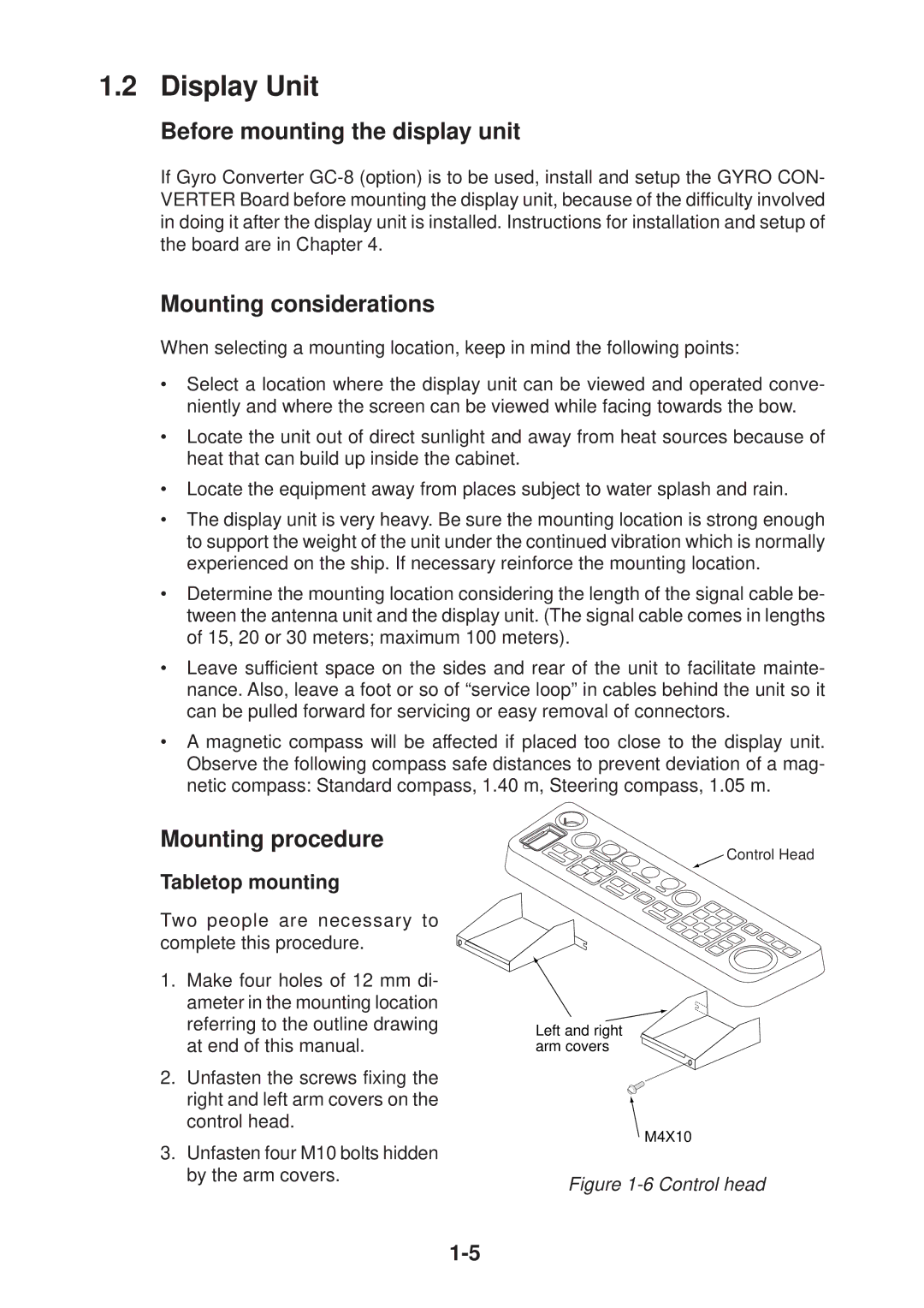 Furuno FR-2125V installation manual Display Unit, Before mounting the display unit, Mounting procedure, Tabletop mounting 