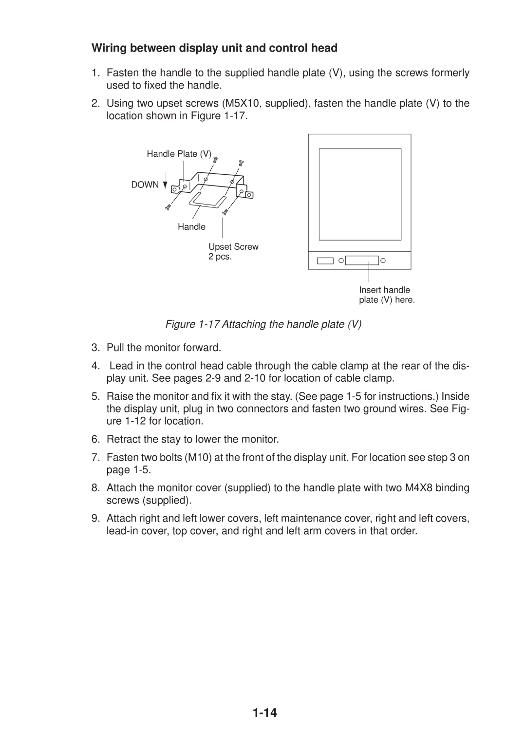 Furuno FR-2125V installation manual Wiring between display unit and control head, Attaching the handle plate 