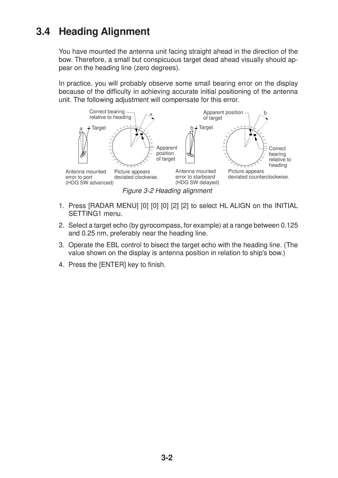 Furuno FR-2125V installation manual Heading Alignment, Picture appears Deviated counterclockwise 