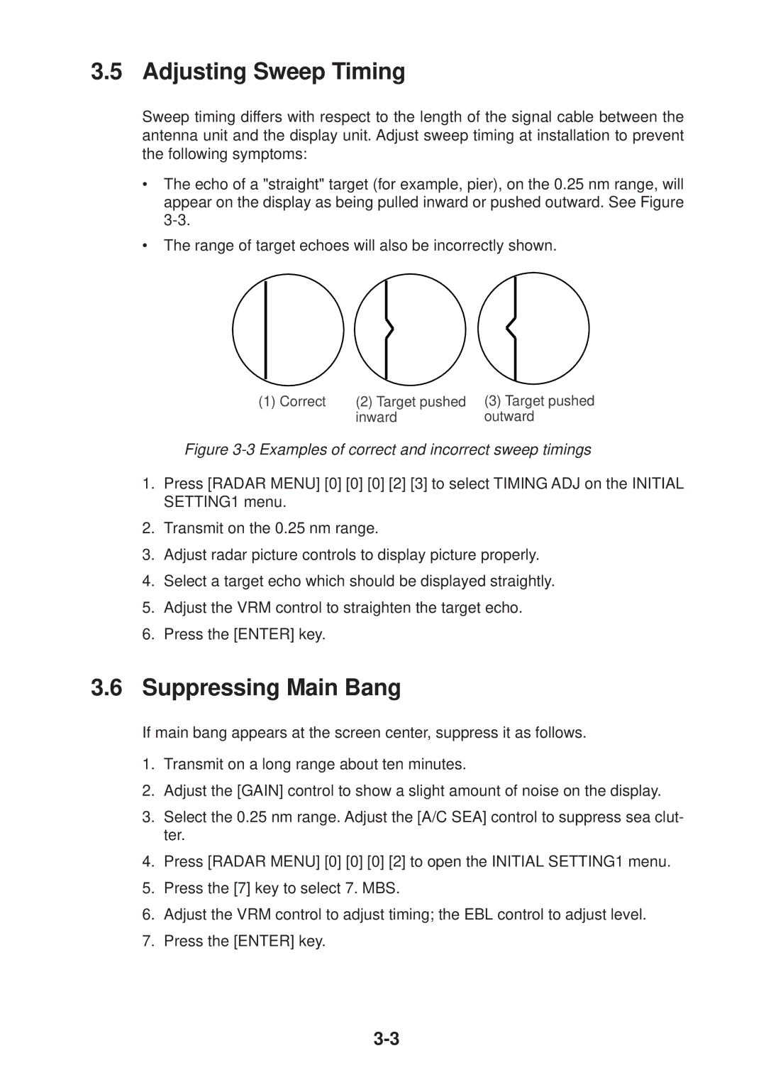 Furuno FR-2125V installation manual Adjusting Sweep Timing, Suppressing Main Bang 