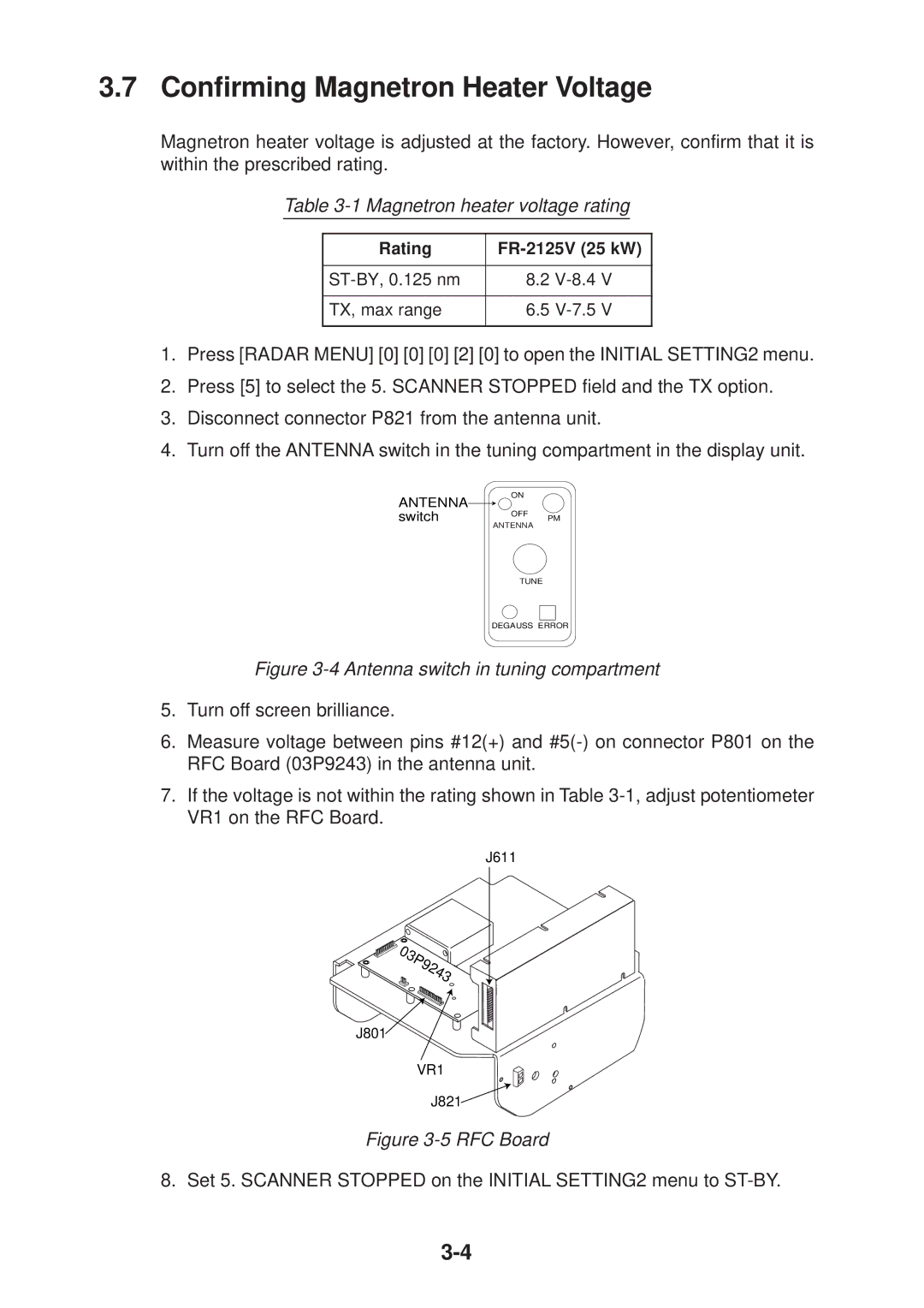 Furuno FR-2125V installation manual Confirming Magnetron Heater Voltage, Magnetron heater voltage rating 