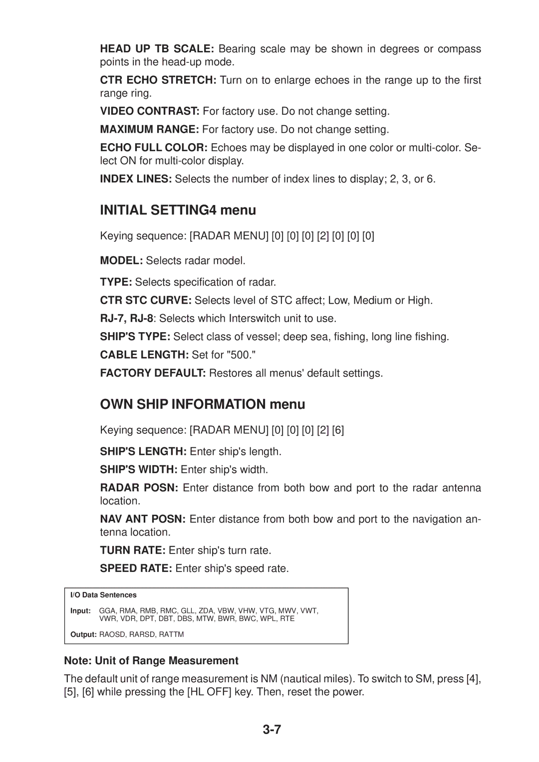 Furuno FR-2125V installation manual Initial SETTING4 menu, OWN Ship Information menu 