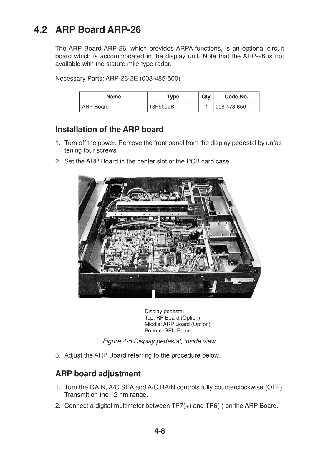 Furuno FR-2125V installation manual ARP Board ARP-26, Installation of the ARP board, ARP board adjustment 