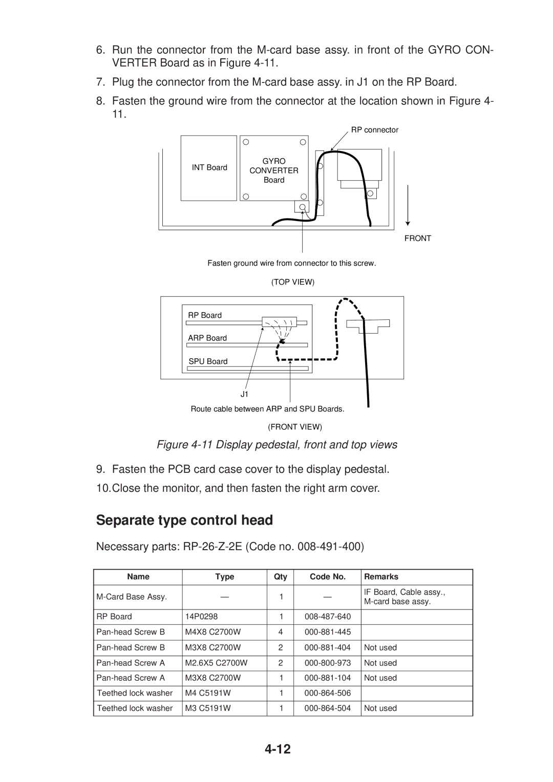 Furuno FR-2125V installation manual Separate type control head, Necessary parts RP-26-Z-2E Code no 