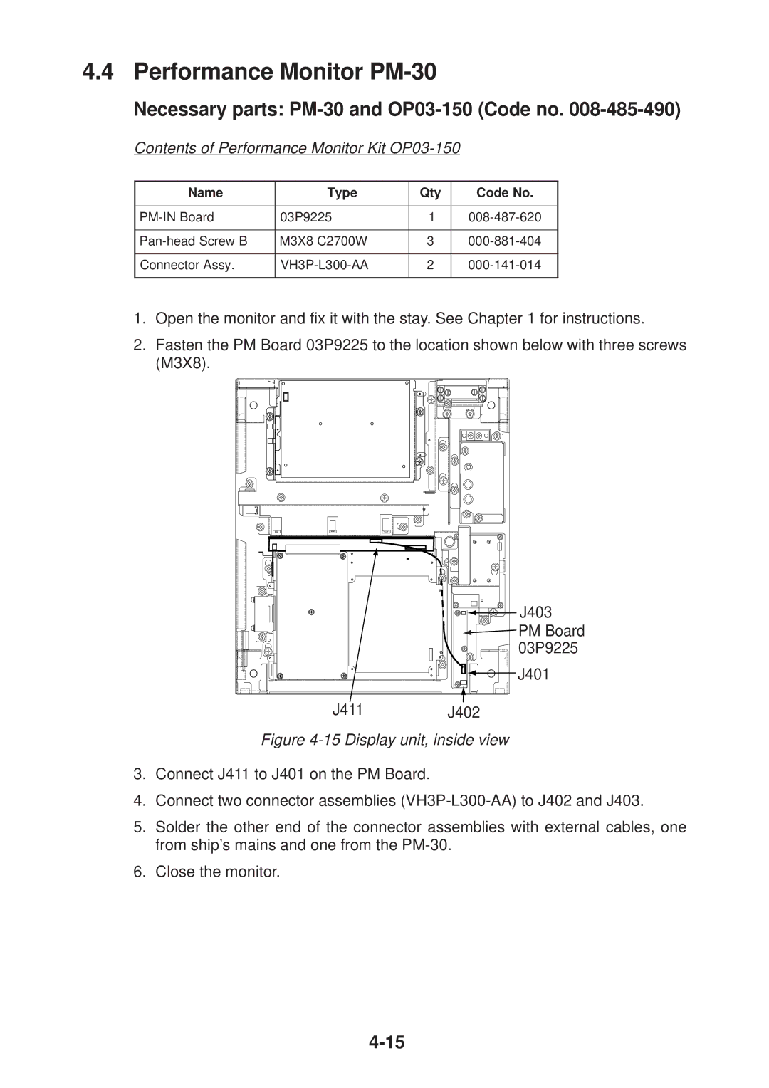 Furuno FR-2125V installation manual Performance Monitor PM-30, Necessary parts PM-30 and OP03-150 Code no 