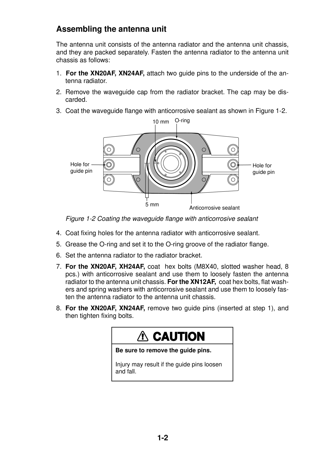 Furuno FR-2125V installation manual Assembling the antenna unit, Be sure to remove the guide pins 