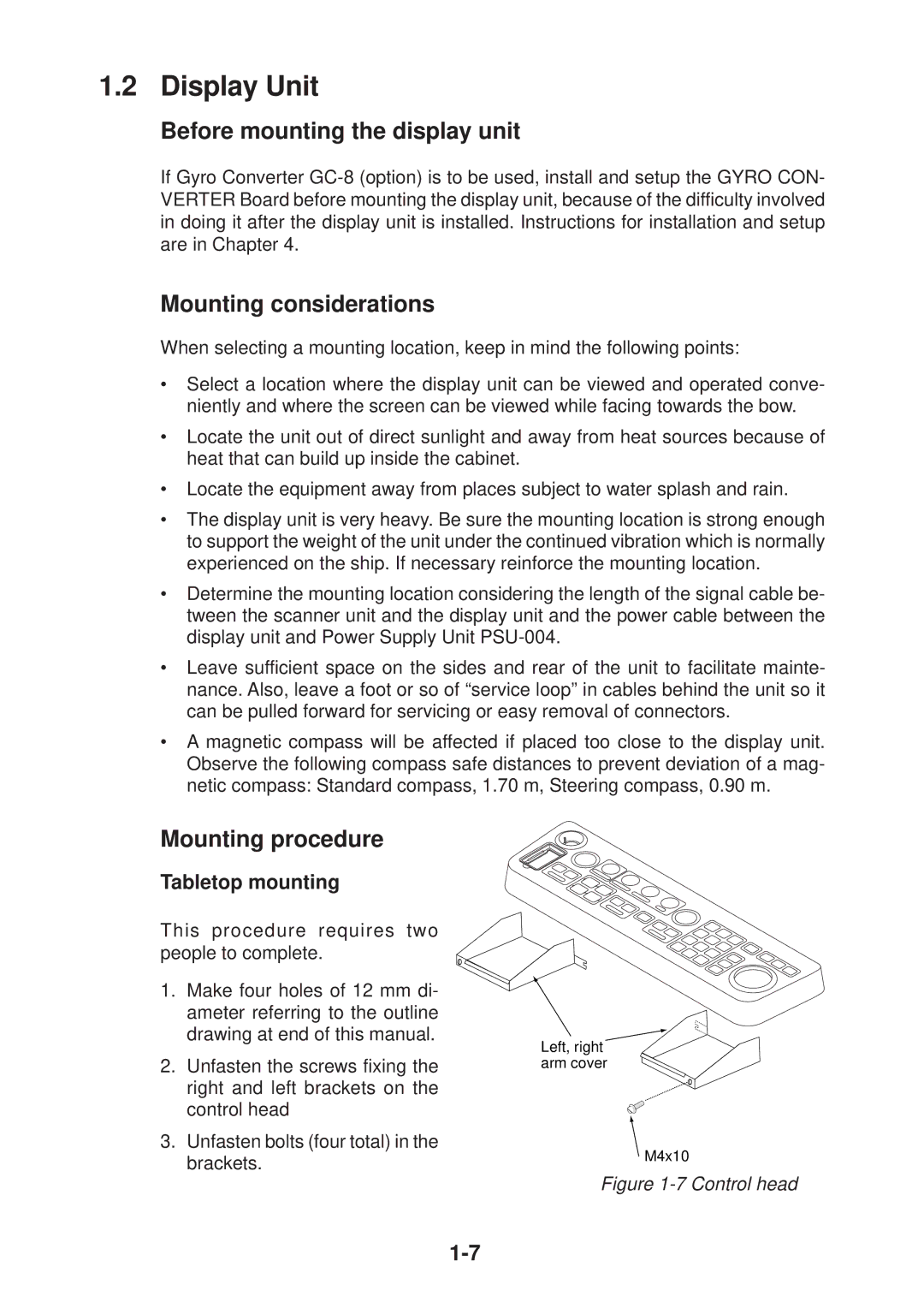 Furuno FR-2135S manual Display Unit, Before mounting the display unit, Mounting procedure, Tabletop mounting 