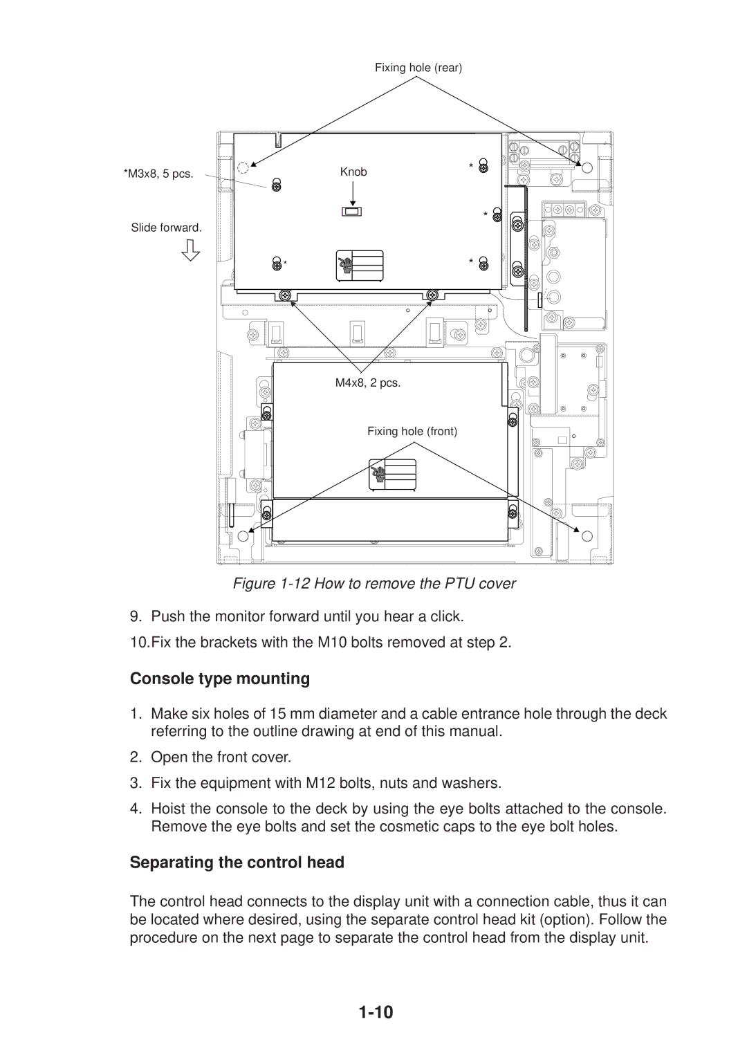 Furuno FR-2135S manual Console type mounting, Separating the control head 